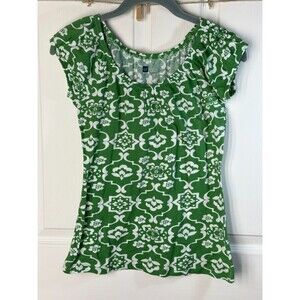 Gap Shirt Top Blouse Wm's Size Small Green Caped Sleeves Boho Peasant Hippie